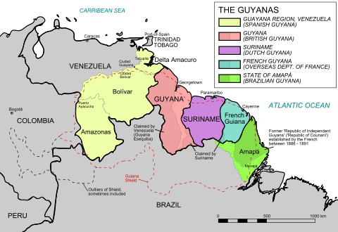 Французская и Голландская Гвианы и Бразилия на карте