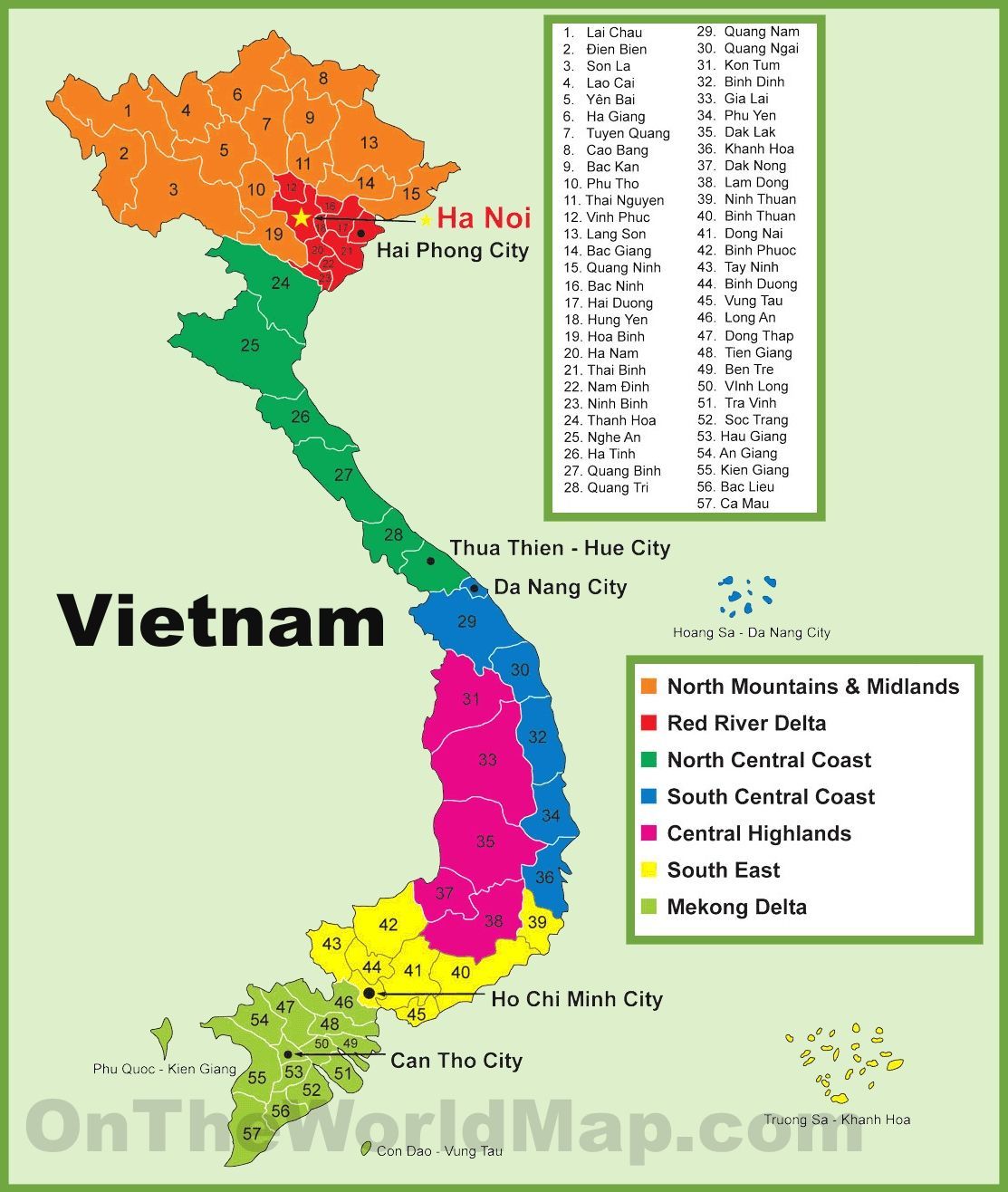 Карта Вьетнама - провинции и регионы