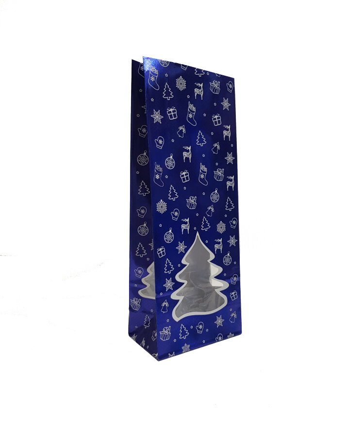 Фото Пакет для чая с окошками елками "Новогодний" 100х60х260 мм синий (упаковка 10 шт)