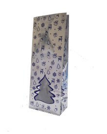 Пакет для чая с окошками елками "Новогодний" 100х60х260 мм серебро/синий (упаковка 10 шт)